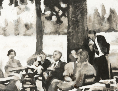 "Guests Relaxing under Tree after Meal"