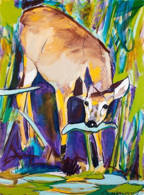 'Louisiana White Tail Deer with Lily Pad on Bayou Bank"