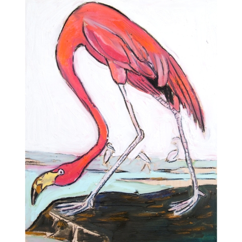 Louisiana Flamingo Study on Wood