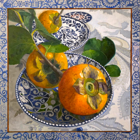 3 Persimmons with a blue border