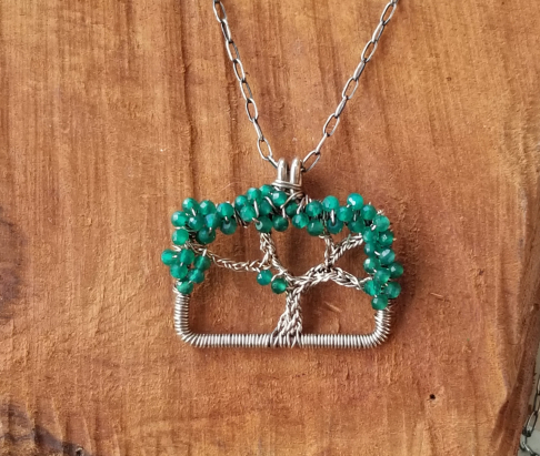 Oak Tree Necklace - Green Onyx