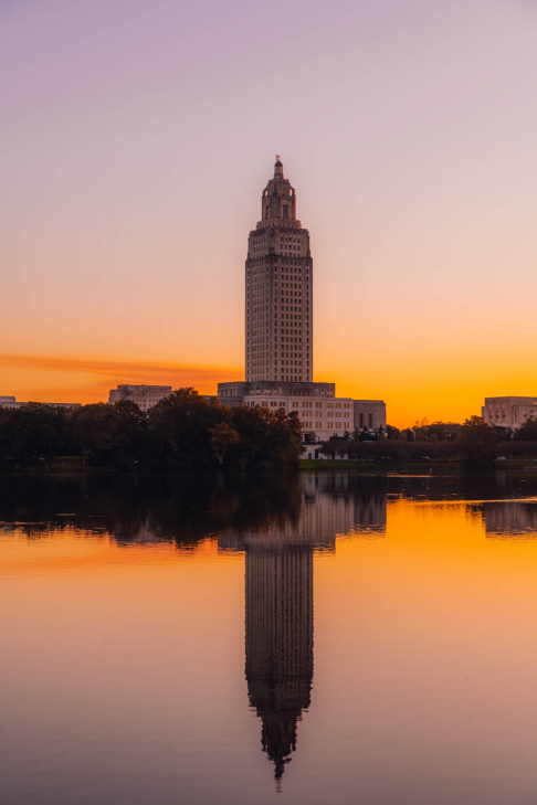 Louisiana State Capitol at Sunset