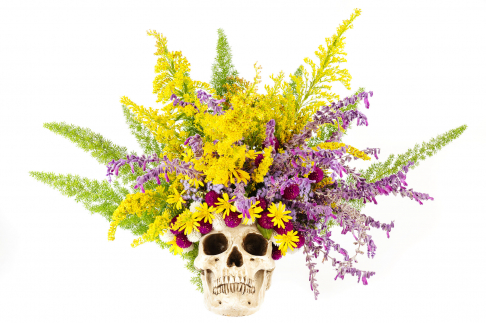 Mardi Gras Jester Skull Bouquet - White