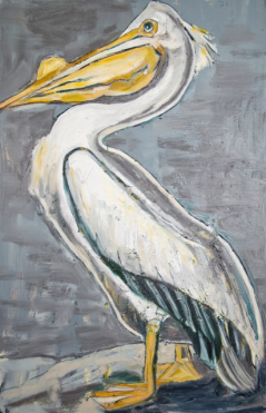 Large Louisiana White Pelican with Metallic Silver
