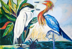 "Louisiana Egrets Face to Face"