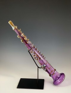 Purple and Gold Glass Clarinet with Base