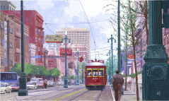 Red streetcar on Canal Street