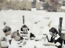 "Carrie Jo with Group eating at Table in front of Cotton Field" / Main Image