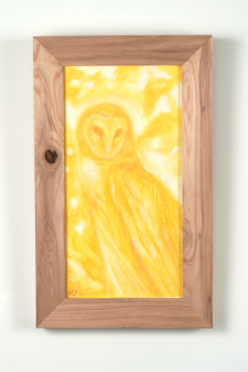 Yellow Owl with handmade cypress frame