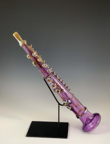 Purple and Gold Glass Clarinet with Base / Main Image