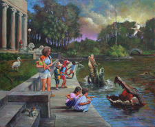 Children Feeding Alligators in City Park / Main Image