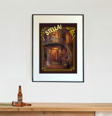 "Stella"  Poster on wall. (mat ,frame, and beer bottles not included)
